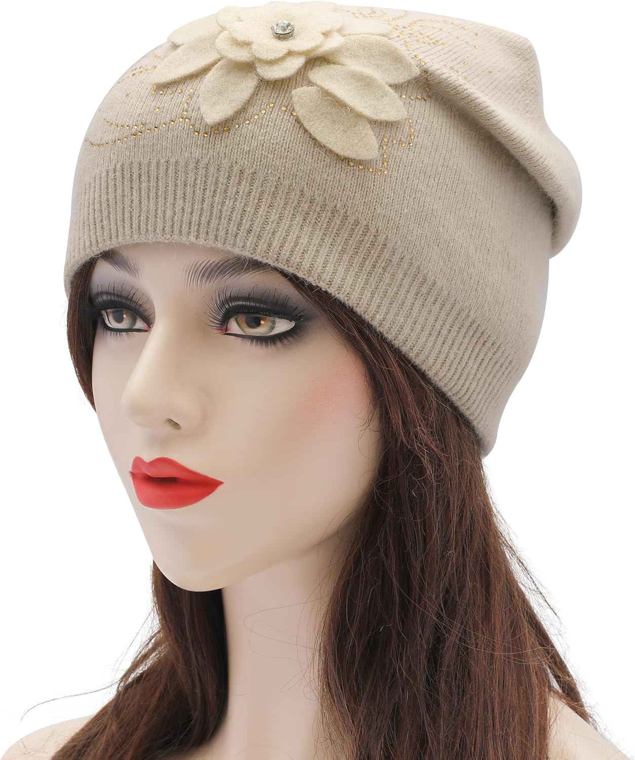 ZLYC Women Floral Slouchy Beanie Hat Double Layer Winter Knit Skull Cap - Image 3