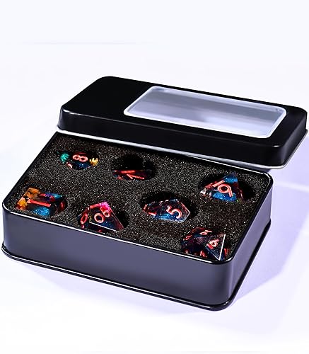 Miniatura 159 de AUSTOR Juego de dados DND de resina de núcleo líquido, de borde afilado, 7 troqueles, juego de dados DND de arena movediza hechos a mano