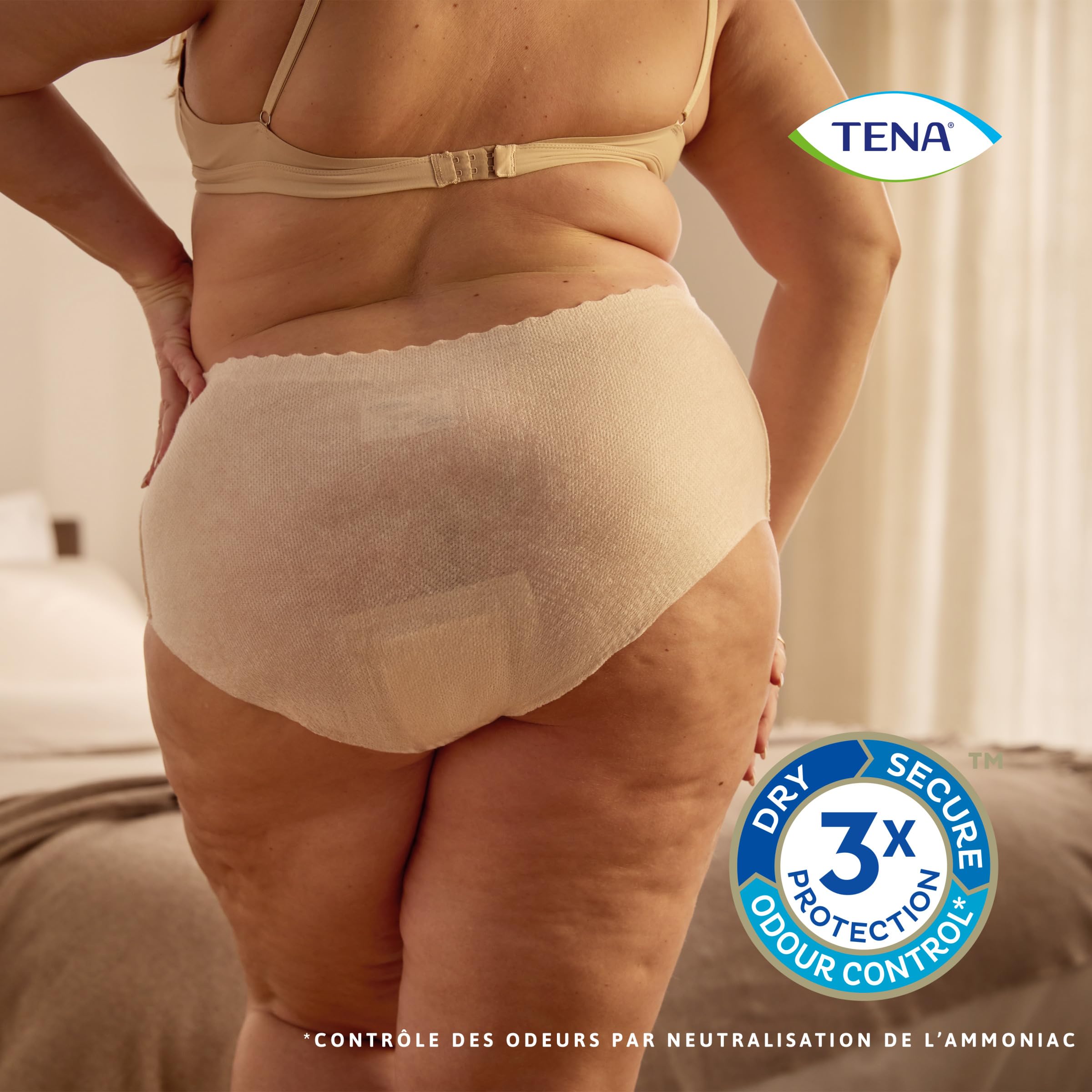 TENA Silhouette Plus Cintura Alta – Ropa interior absorbente desechable Incontinence Femme – Bragas para fugas urinarias moderadas a fuertes – Crema – Talla L – 8 Bragas