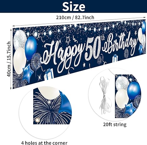 Vista 8 de Domgoge Cartel de decoración de feliz cumpleaños número 13, grande, azul y plateado, cartel de feliz cumpleaños de 13 años, suministros de Azul 13th