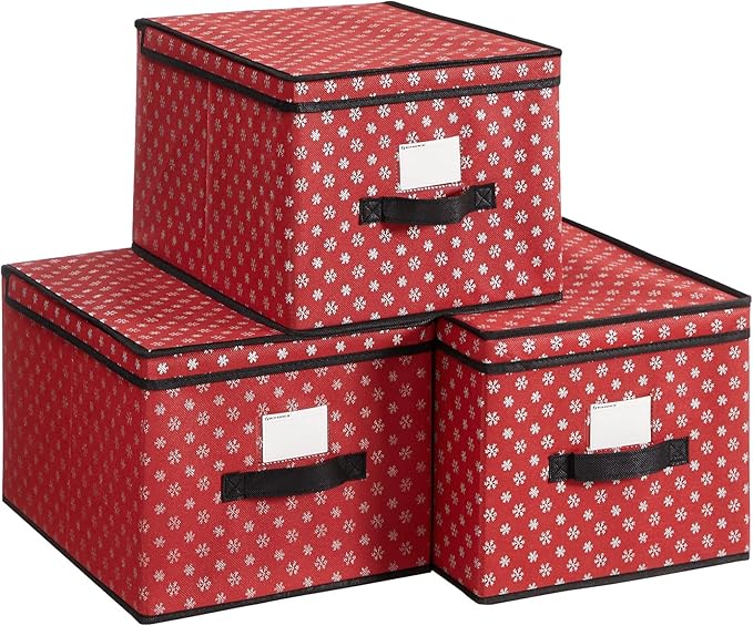 SONGMICS Storage Boxes with Lid, Set of 3, Folding Boxes with Labels