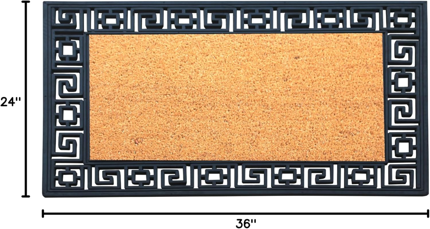 A1 Home Collections 36"×24" Natural Coir & Rubber Doormat - Decorative Welcome Design, Heavy Duty Coconut Fiber Entry Mat with Non-Slip Backing - Anti-Shed Treated, Low Profile Outdoor Front Door Mat