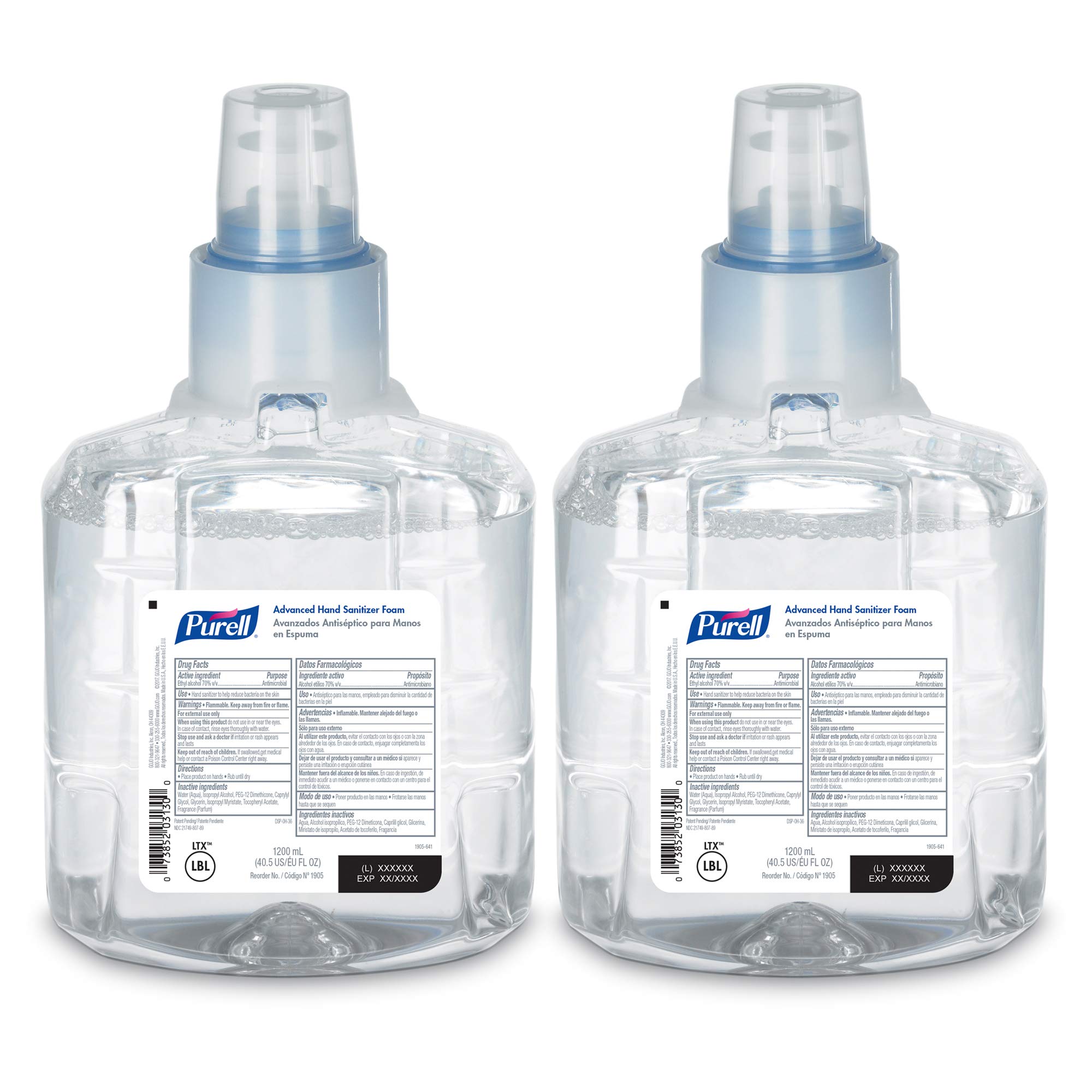 Purell Advanced Hand Sanitizer Foam, 1200 mL Sanitizer Refill for Purell LTX-12 Touch-Free Dispenser (Pack of 2) - 1905-02