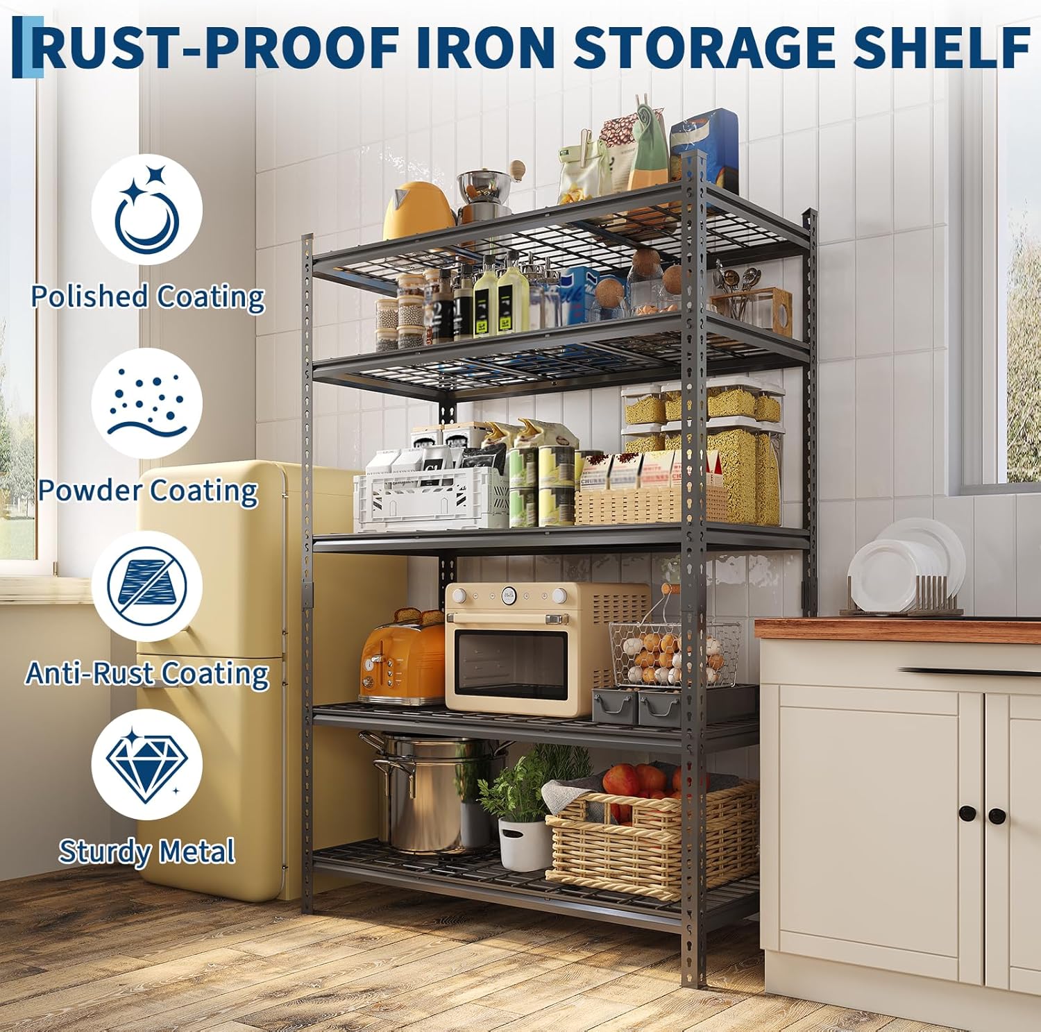 Garage Shelving 2200 LBS Storage Shelves Adjustable Metal Shelving Unit Heavy Duty 5 Tier Metal Shelves for Garage Kitchen Pantry Warehouse Basement, 36" W × 16" D × 72" H