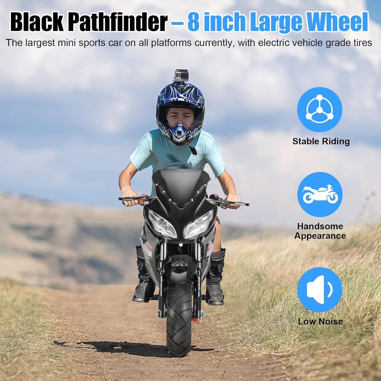 50cc Dirt Bike Mini Bike 4-Stroke Pocket Rocket Motorcycle, 8 Inch Wheels Mini Motorcycle, Gas Pocket Motorbike with Front Rear Disc Brakes, Dual Headlights, Premium Material Black