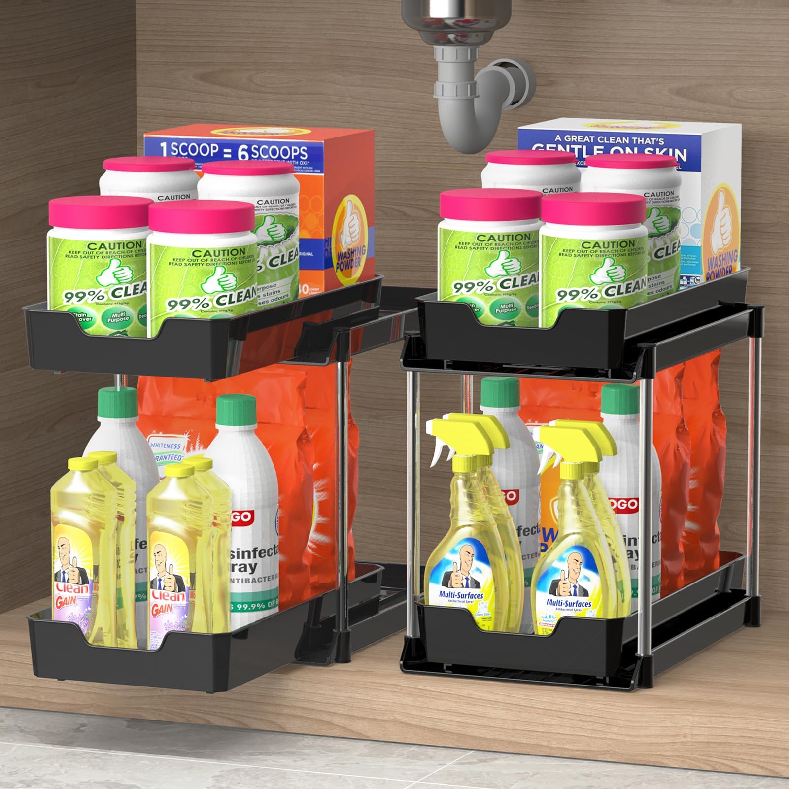 Amazon.com: 2 Pack Under Sink Organizer, Kitchen and Bathroom Under ...