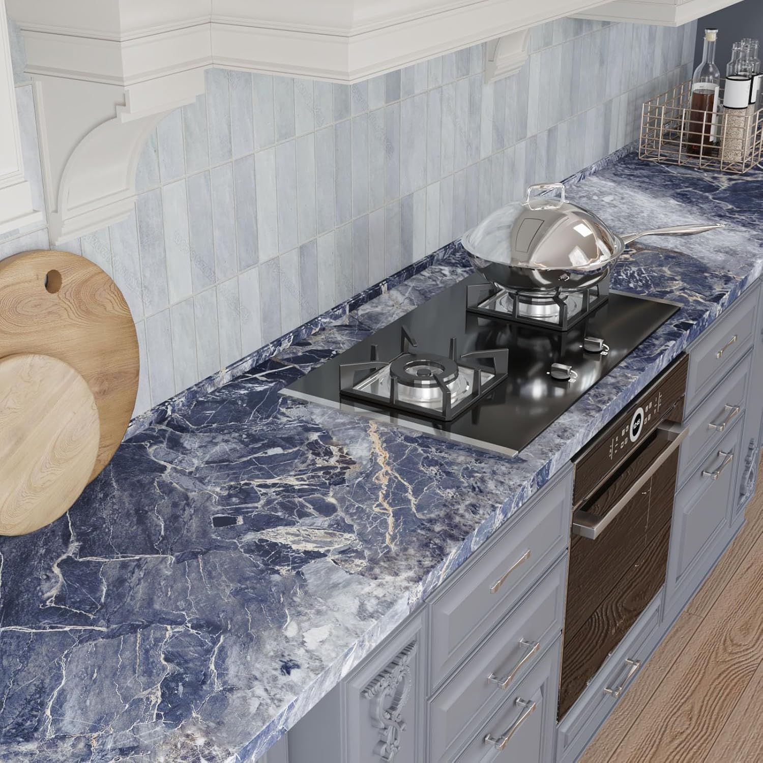 CRE8TIVE Thick Navy Grey Marble Peel and Stick Wallpaper Granite Marble Contact Paper for Walls Cabinet Vinyl Wrap 12"x354" Removable Renter Friendly Wallpaper for Kitchen Table Counter Top Covers
