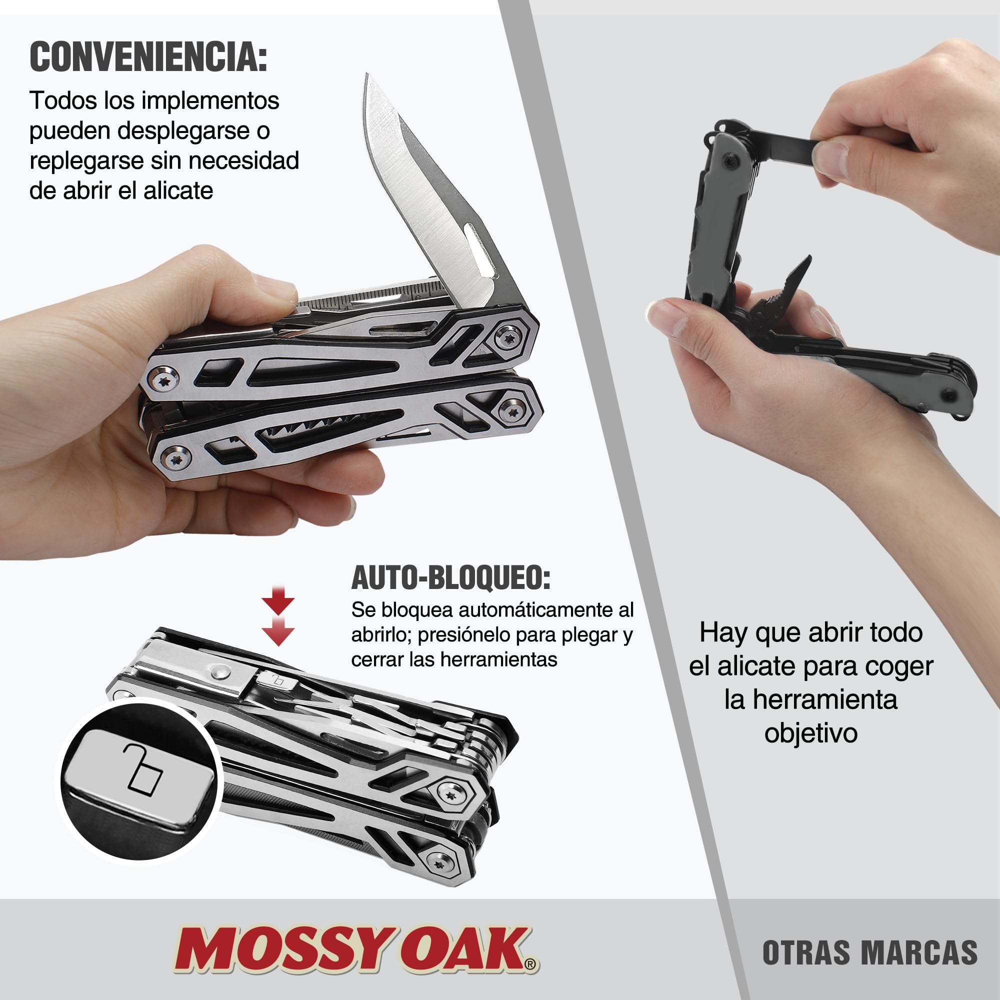 Mossy Oak Alicates Multiusos, Multiherramienta de Alicates 21 en 1, Navaja Multiusos, Herramienta Multiusos con Cuchillo, Destornillador para Camping, Reparación, Senderismo, Incluye Bolsa Portátil