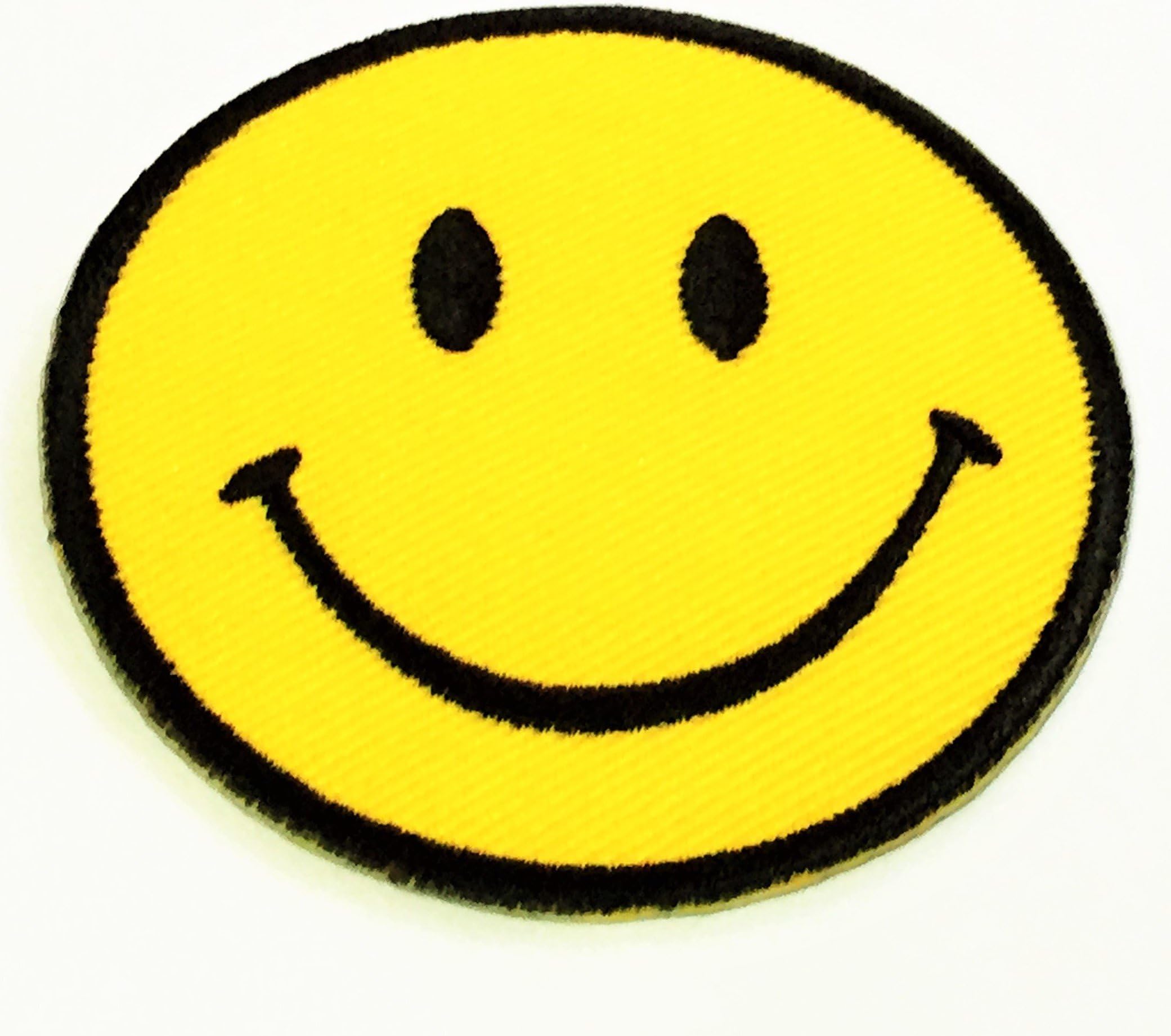 Back Patch Golden Smiley Face Embroidered Iron On Large Happy Smile Logo Big Size 7" x 7" Patches Badge Crest Sign Symbol For Vest Jacket Jersey Hoodie Shirt and so on