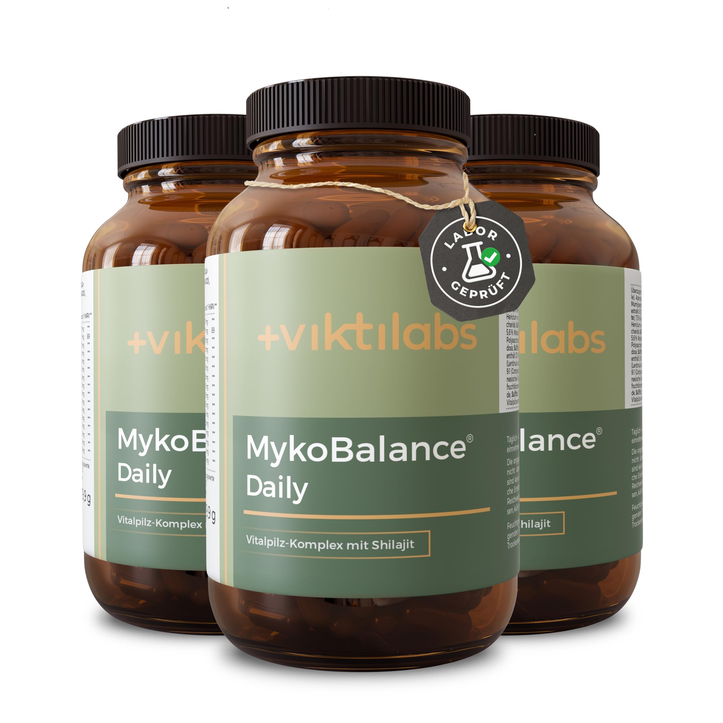 MykoBalance® Daily - Premium Vitalpilz-Formel für mehr Energie & Wohlbefinden - Mit Shilajit & 6 Vitalpilzen aus TCM & Ayurveda - Unterstützt das Immunsystem mit Vitamin C - vegetarisch (3er Pack)