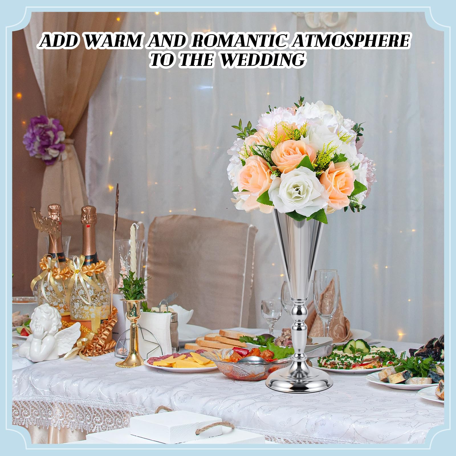 Boao 12 Stück hohe Vasen für Tafelaufsätze, 3 Größen, Metall-Blumenständer für Hochzeit, elegante Trompetenförmige Vasen für Tisch, Weihnachten, Geburtstag, Party-Dekorationen, einfach zu montieren