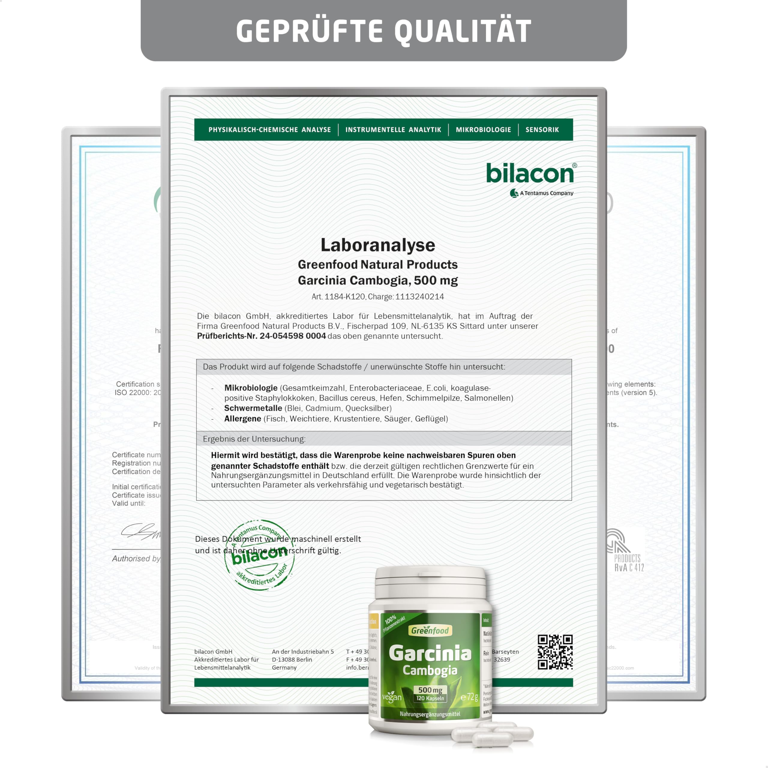 Garcinia Cambogia, hochdosiert, 500mg - 120 Kapseln, vegan. Hochwertiger Extrakt - mit mind. 60% HCA. OHNE künstliche Zusätze - laborgeprüft. Von Greenfood.