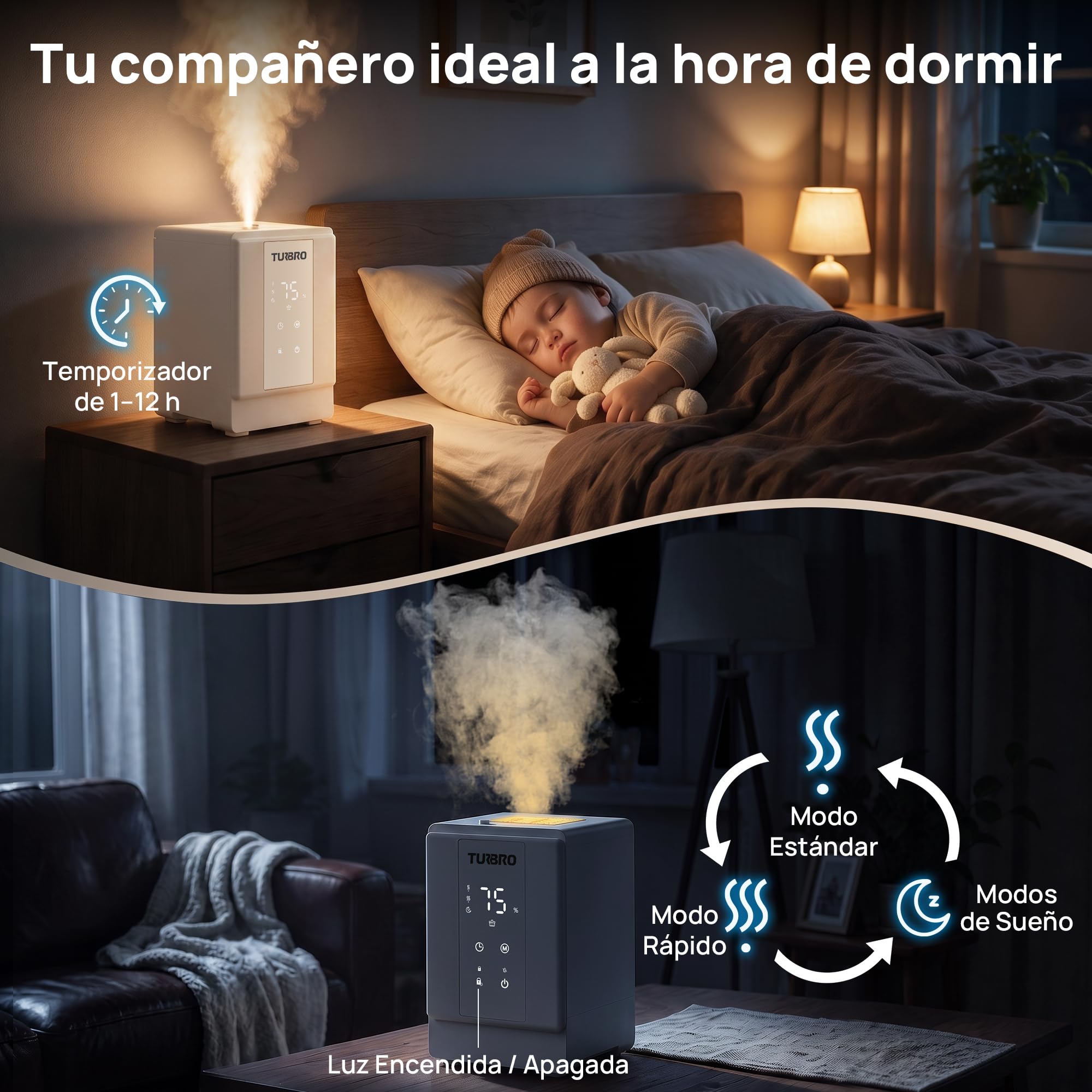 TURBRO 4L/1Gal 304 Stainless Steel Steam Humidifier, Warm Mist Humidifier for Bedroom Baby Nursery, 500 ml/h Output, Safe Dishwasher, Easy to Clean, GLS04