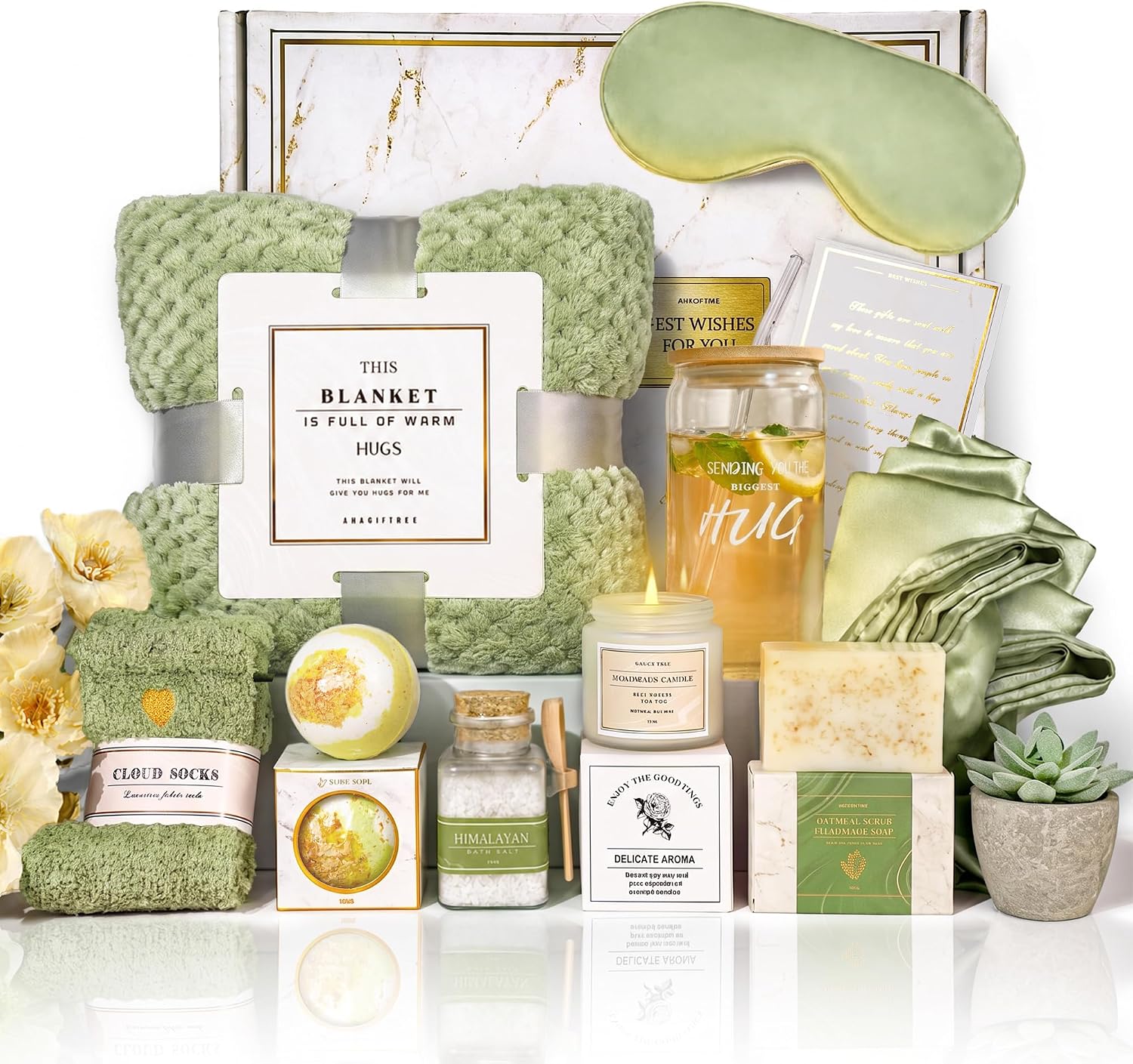 Gift Basket for Women,Care Package for Women,Birthday Gift Basket,12PC Get Well Gifts After Surgery,Grief,Sympathy Gifts,Condolences (green)