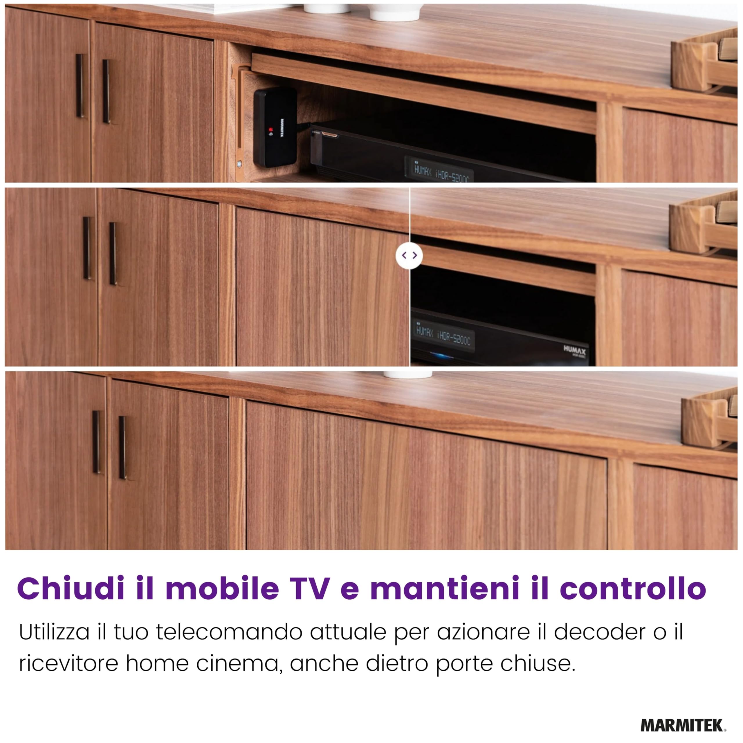 Ripetitore Infrarossi - Marmitek Invisible Control 6 XTRA - Funzionamento dei Dispositivi in ​​un Armadio Chiuso - Compatibile Con Tutti i Decoder TV Europei - Ricevitore Extra Piccolo - LED Blaster | Ripetitore IR per dispositivi nel mobile, 2 LED blaste