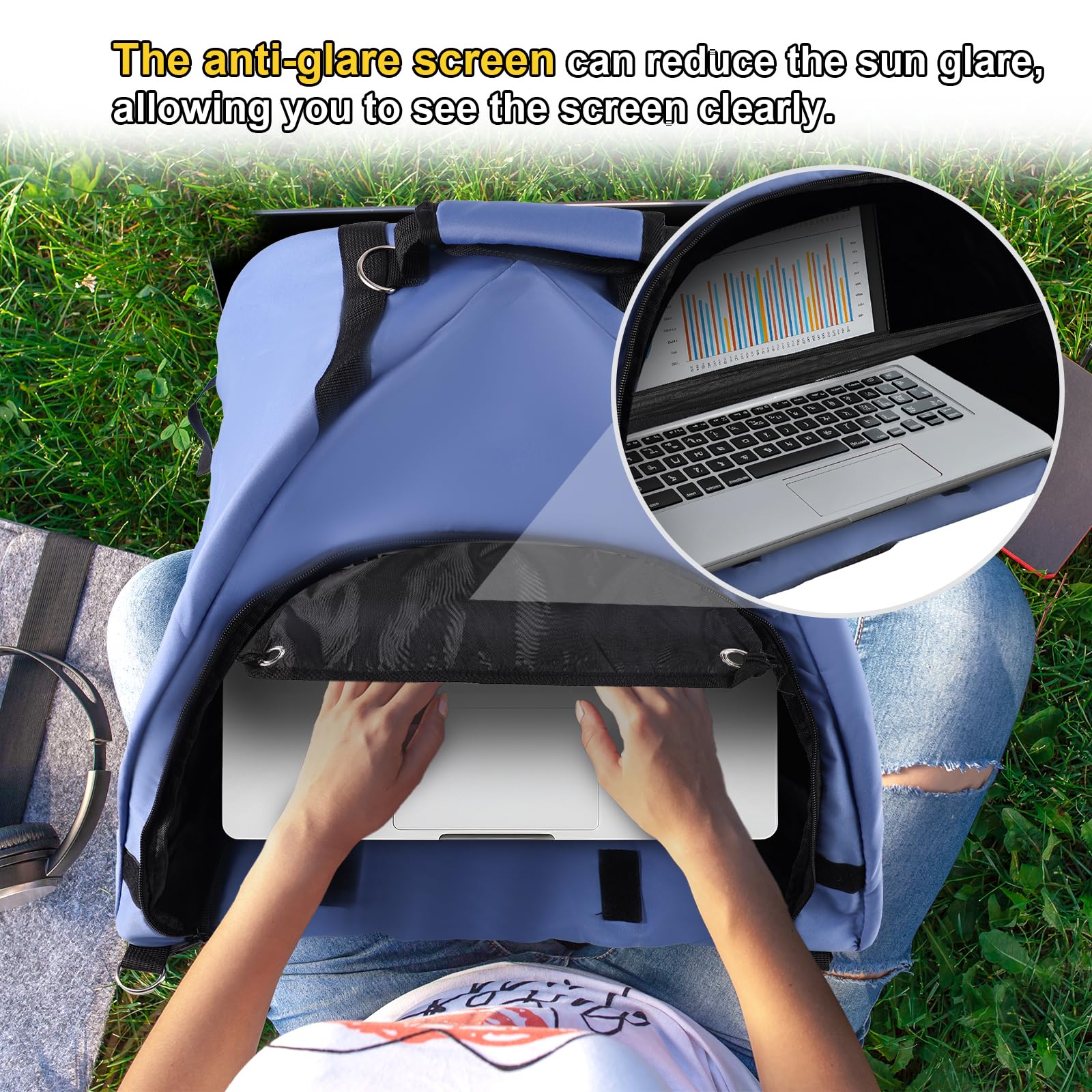 Lyreh Tenda Laptop, Parasole Laptop Tessuto Impermeabile Tent Computer per Lavorare All'Esterno Protezione Antiriflesso Riflettente Calore Tenda Sole Borsa Convertibile per Esterni