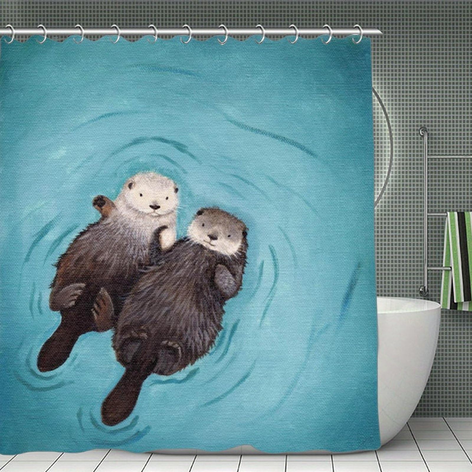 VstaDank Otters Holding Hands Shower Curtain Light-Weight Blackout Bathroom Curtain Washable Shower Liner 71x71 Inch Bath Curtain with Metal Holes Bathtub Bath Room