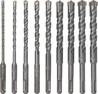 3/16" - 5/8" Masonry Drill Bit Set, 9Pcs 3/8 Inch SDS Plus Bit Rotary Hammer Drill Bits Set Carbon Steel Carbide Tip Concrete Drill Bit Set for Brick, Stone, Block, Concrete
