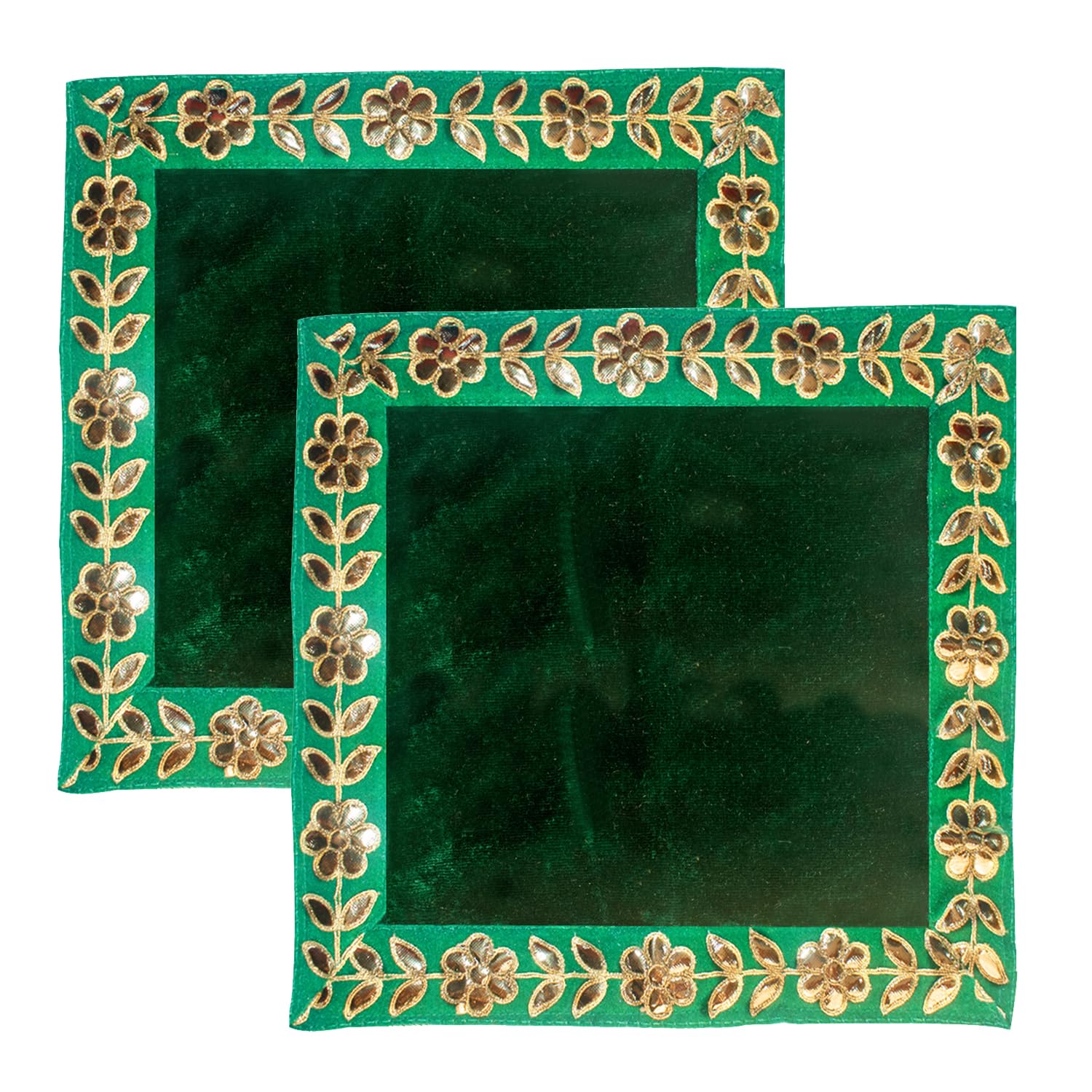 DLC Designer Green Pooja Cloth for God, Velvet Altar Cloth for Puja | Pack of 2 | Size 12x12-image-13