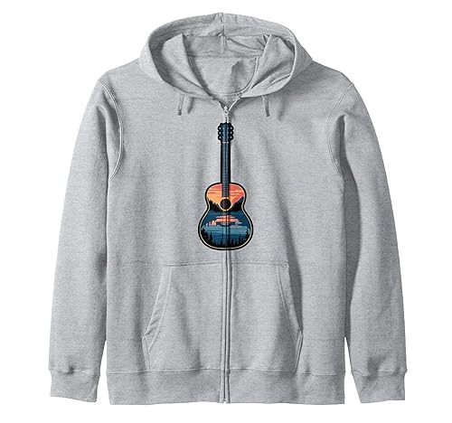 Nature and Music Guitar Reflection Art Zip Hoodie