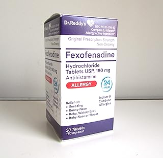 Dr. Reddys Fexofenadine Hydrochloride Antihistamine Tablets, 180 mg Each, 30 Tablets