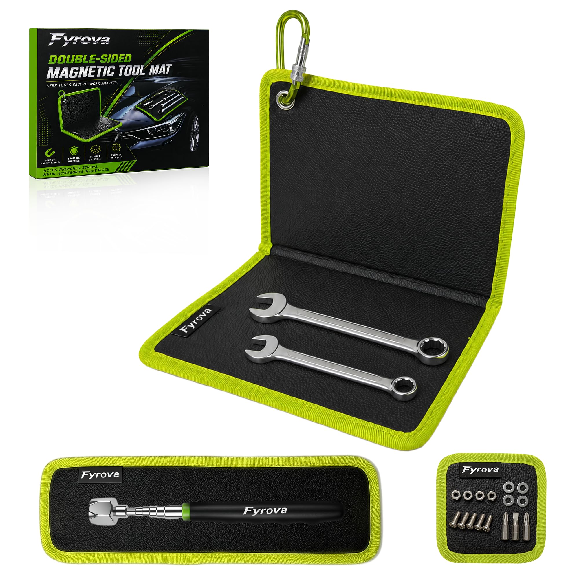 Magnetic Tool Mat Set, 3-Pack 40LB Mats & Telescoping Pickup Auto Repair