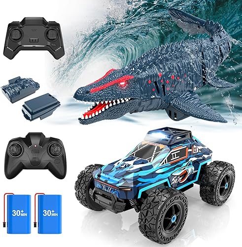 Camión de control remoto 120 con faro rápido, radio de juguete todoterreno, camión y control de emoticonos, mosasaurio RC barco, dinosaurio, radio