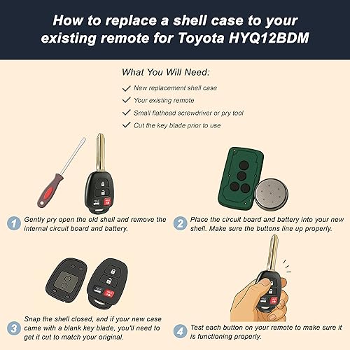 Miniatura 3 de Carcasa de llavero compatible con Toyota Camry 2012-2017 Toyota Corolla RAV4 Highlander 2014-2017, carcasa de control remoto de entrada sin llave