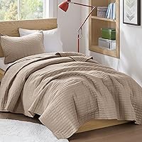 Comfort Spaces Kienna Quilt Set Twin/Twin XL Taupe - Lightweight Microfiber All-Season Bedding, Double-Sided Stitching, Soft Sham Included