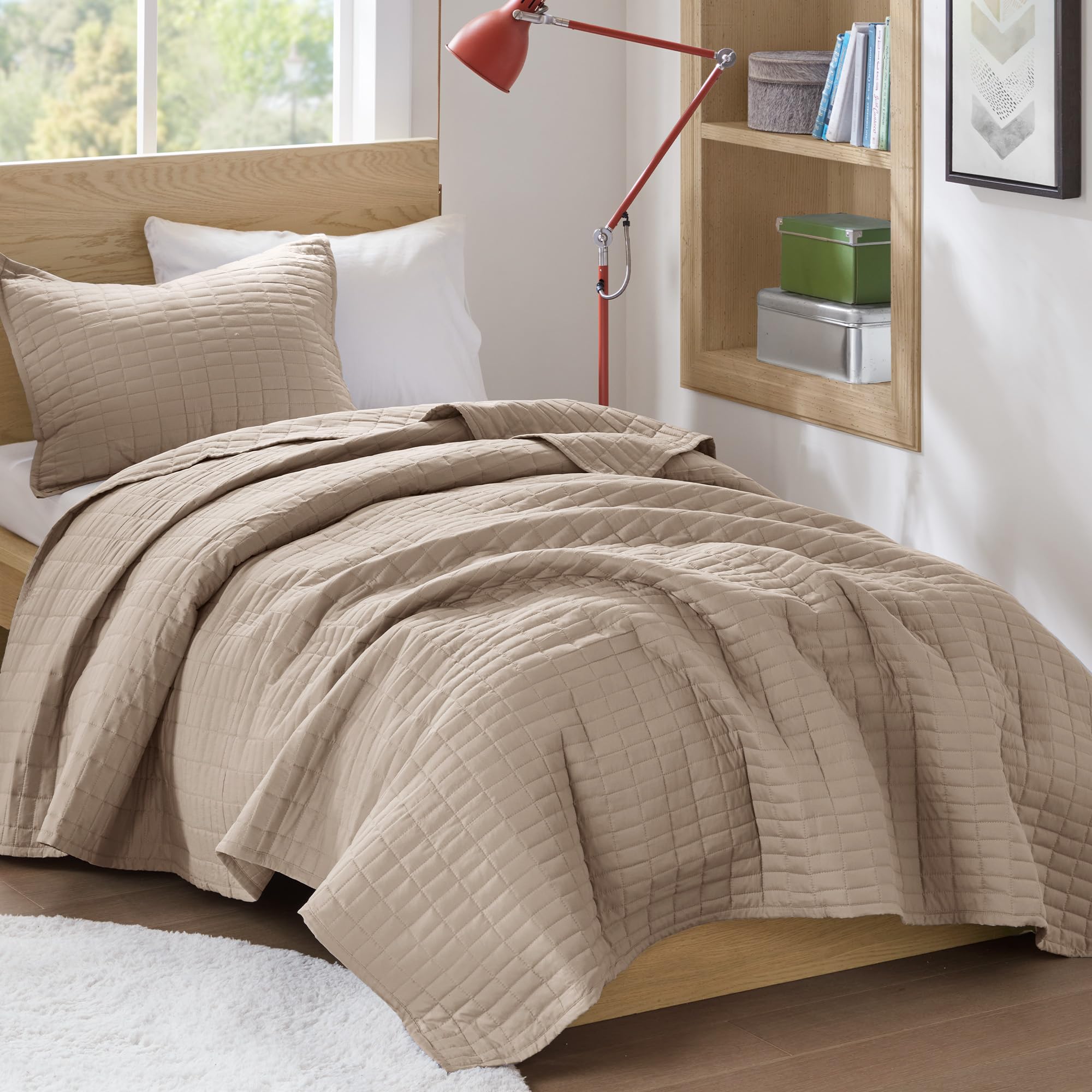 Comfort Spaces All Season, Lightweight, Coverlet Bedspread Bedding, Matching Shams, Microfiber, Taupe, Twin/Twin XL(66"x90")