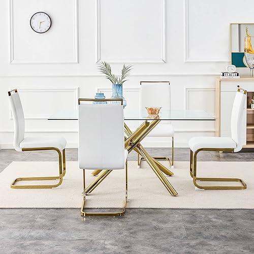 Miniatura 150 de AZmac Juego de 4 sillas de comedor modernas de cuero, sillas de cocina sin brazos, sillas de comedor con asiento acolchado tapizado y patas cromadas