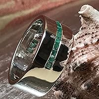 Vista 3 de Anillo de plata de ley 925 con esmeralda natural para hombre, talla 6, 7, 8, 9, 10, 11, 12, 13