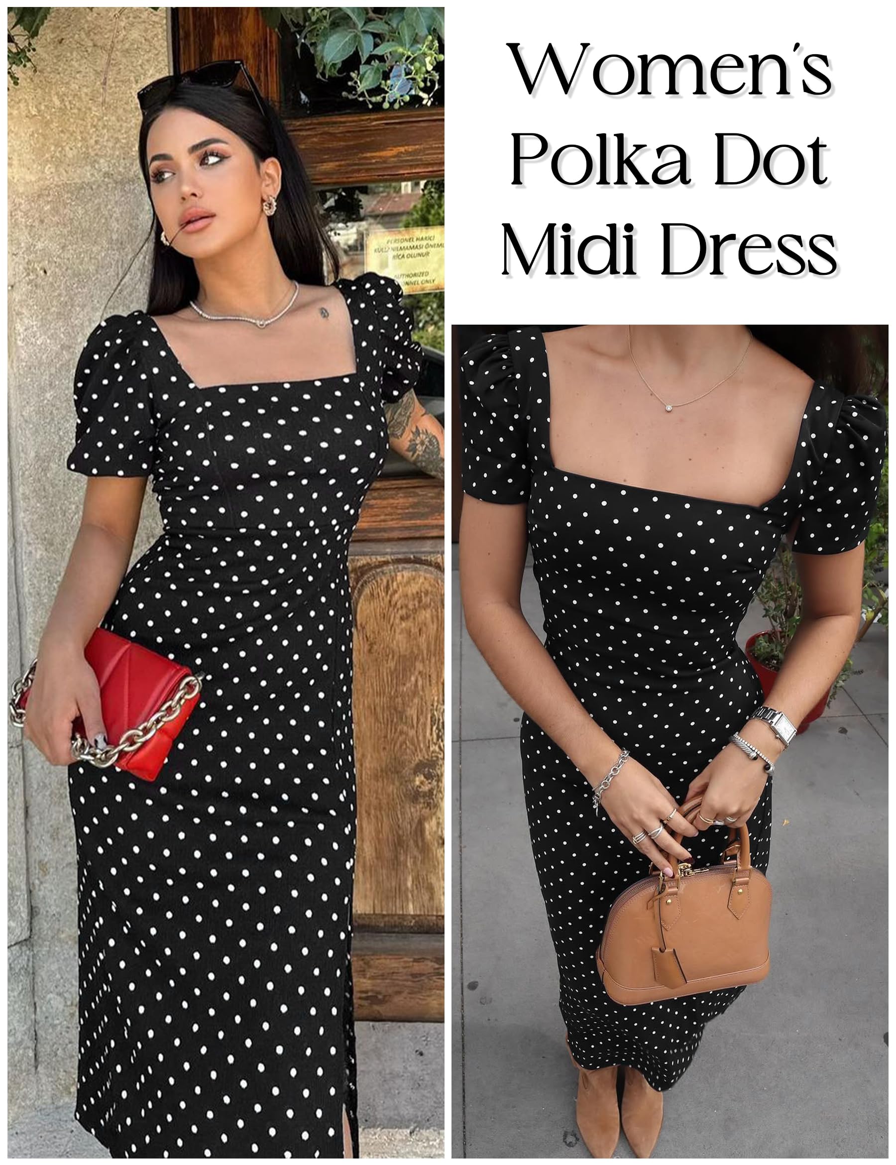 Fengbay Vestido de verano para mujer, diseño de lunares, con escote cuadrado, estilo vintage