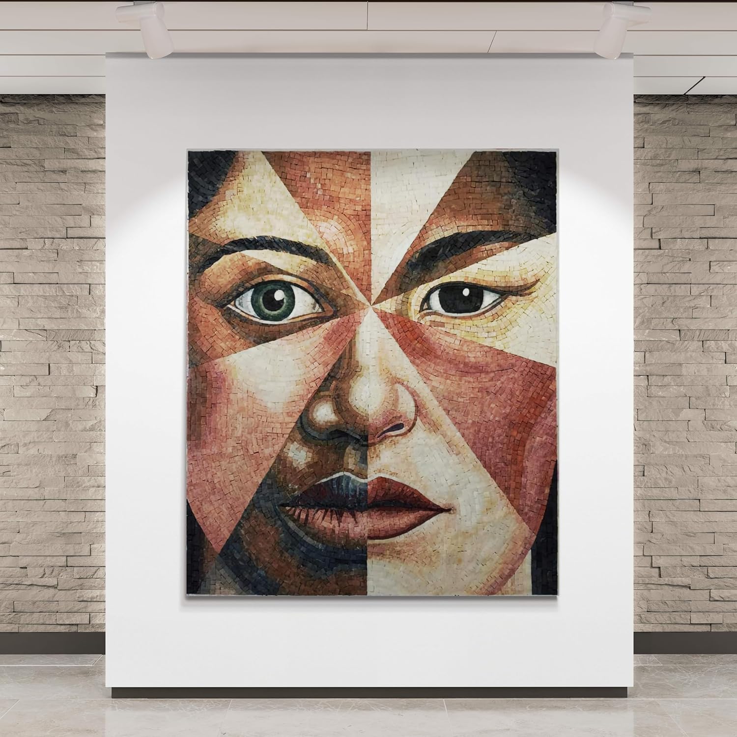 Handmade Abstract Face Marble Mosaic Wall Art – Hand-Cut Modern Portrait Stone Mosaic Tile Artwork for Contemporary Interior Décor