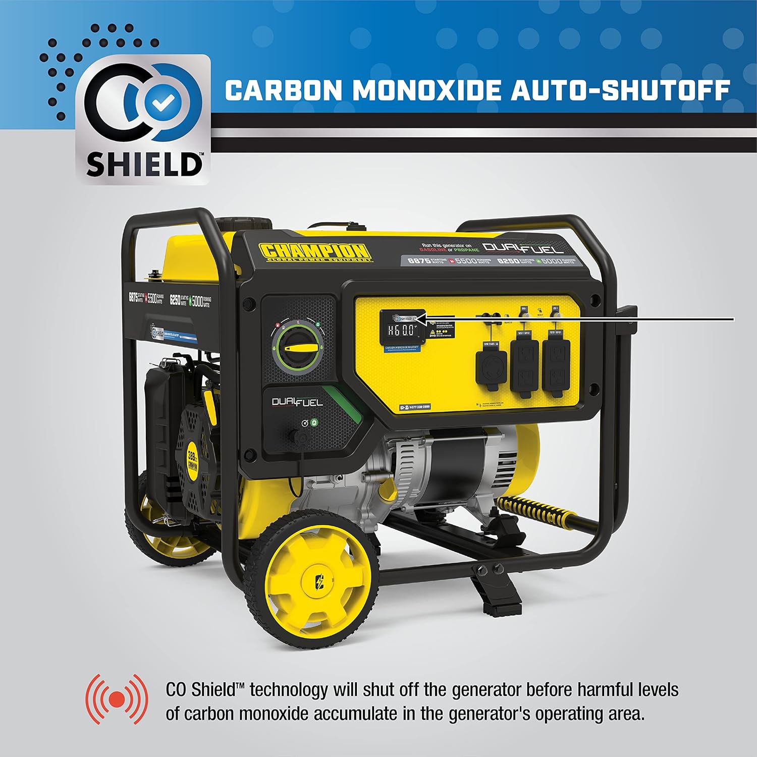 Generator with CO Shield feature highlighted