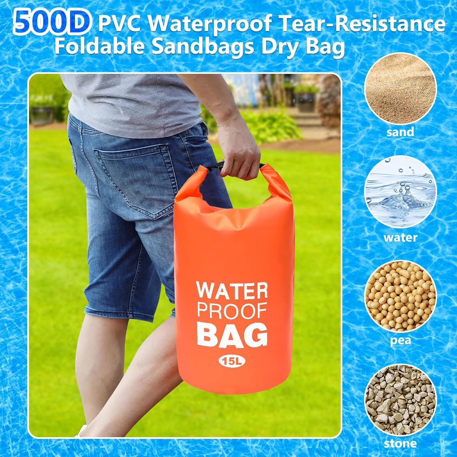 15L Pool Ladder Weights – 2 Pack No-Break Heavy-Duty Pool Step Weights,Sand Bags for Above-Ground Pools,Durable Nylon with Handle,Easy & Quick Fill for Secure Pool Stairs (Orange) - Image 4