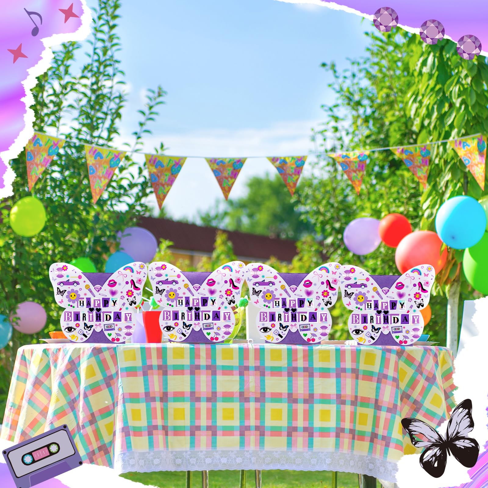 Sweetude Confezione da 24 sacchetti regalo con musica pop viola, a forma di farfalla, per feste di compleanno, cantanti, bomboniere, farfalle, sacchetti per caramelle per compleanno, cantanti