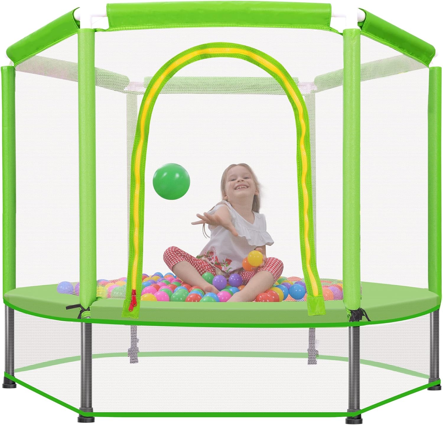 Merax 55 Mini Trampoline for Kids, 4.5FT Indoor Outdoor Toddler Trampoline with Safety Enclosure Net and Pit Balls Baby Small Trampoline Birthday Gifts for Girl and Boy Age 3 Months and up,