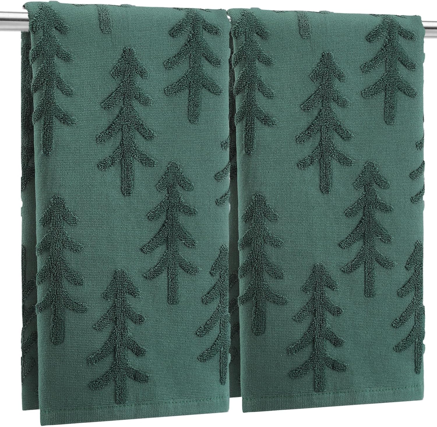 Breling 2 Pcs Minimalist Christmas Hand Towels Green Christmas Trees Bathroom Decorative Towels 100% Cotton Absorbent Jacquard Weave Bath Decor Winter Holiday Bathroom Decor Xmas Gifts 13.7''x29.5''