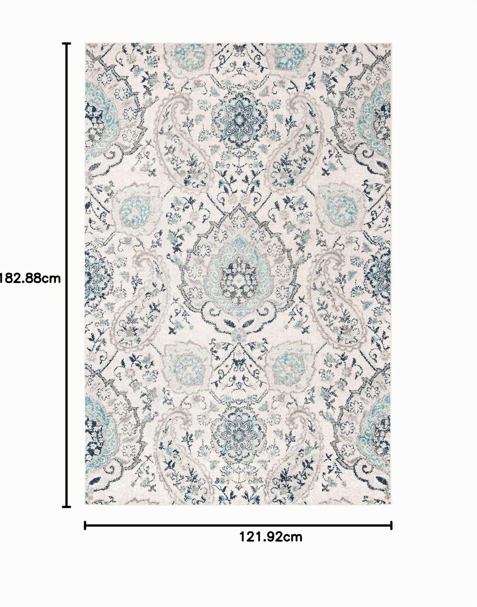 SAFAVIEH Boho Teppich für Wohnzimmer, Esszimmer, Schlafzimmer - Madison Collection, Kurzer Flor, Creme und Hellgrau, 122 X 183 cm