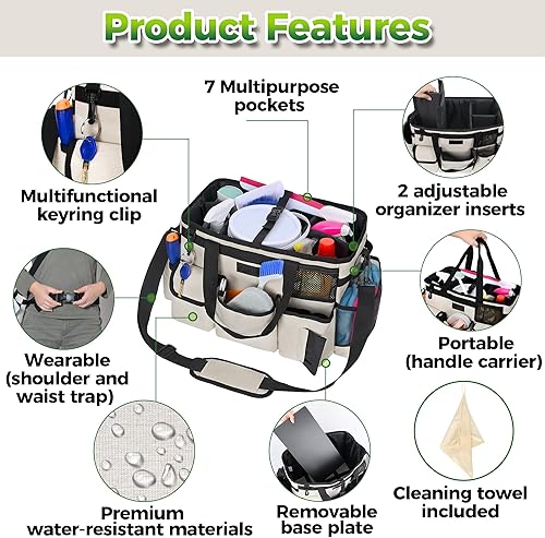 Miniatura 3 de Organizador de limpieza con asa, bolsa grande para suministros de limpieza de casa y baño, 15 x 8 x 10.5 pulgadas, organizador de suministros de