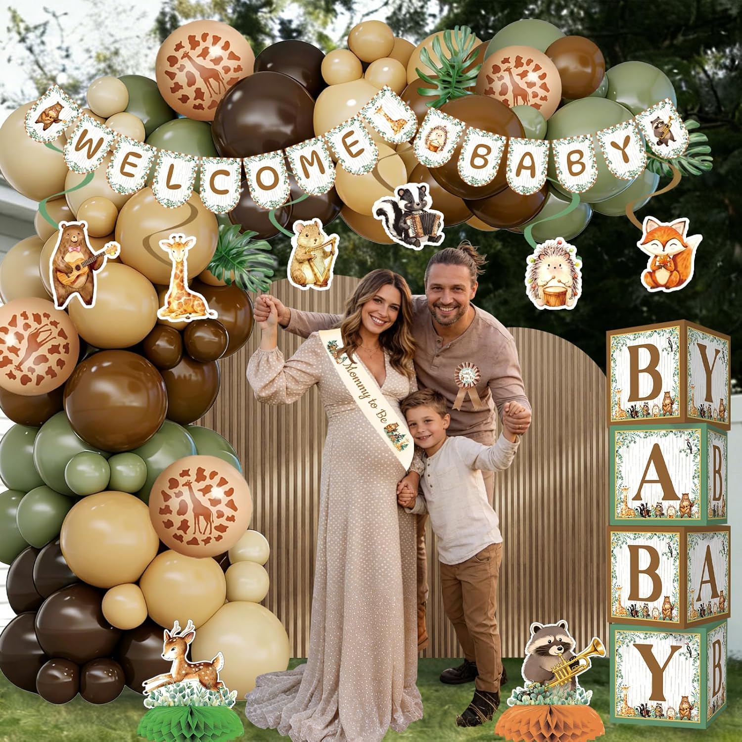 Woodland Animals Baby Shower Decorations Party Supplies, Forest Animal Neutral Gender Reveal Decorations Ideas, Balloon Arch Box Backdrop Tablecloth Cake Toppers Mom Sash Dad Pin Hanging Swirl Banner