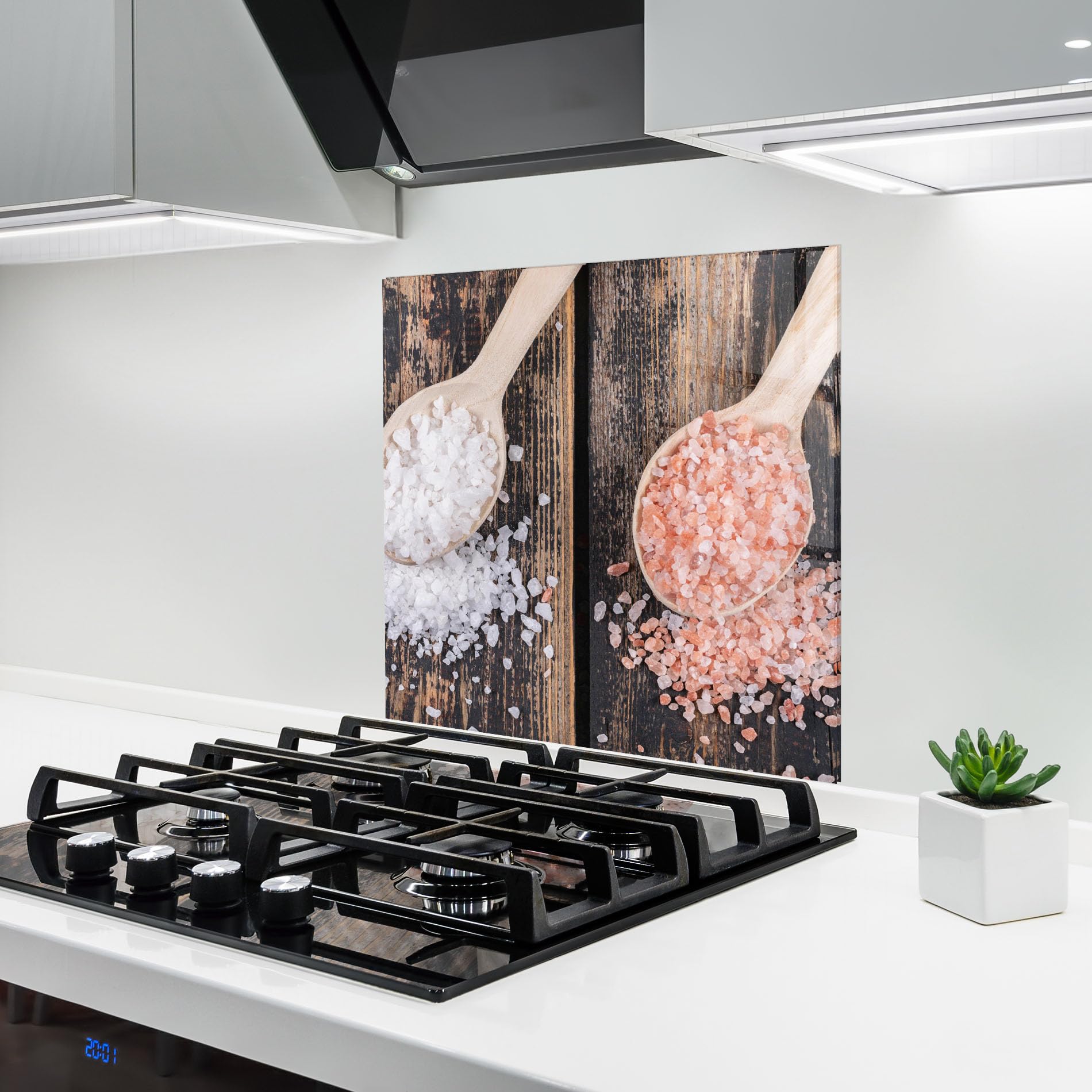 ARTHUB® Panel de Vidrio para Cocina 100x100 cm, 4mm Vidrio Templado | Protección contra Salpicaduras, Protección contra Salpicaduras para Cocina, Alimentos, Wooden Spoons Sea Salt