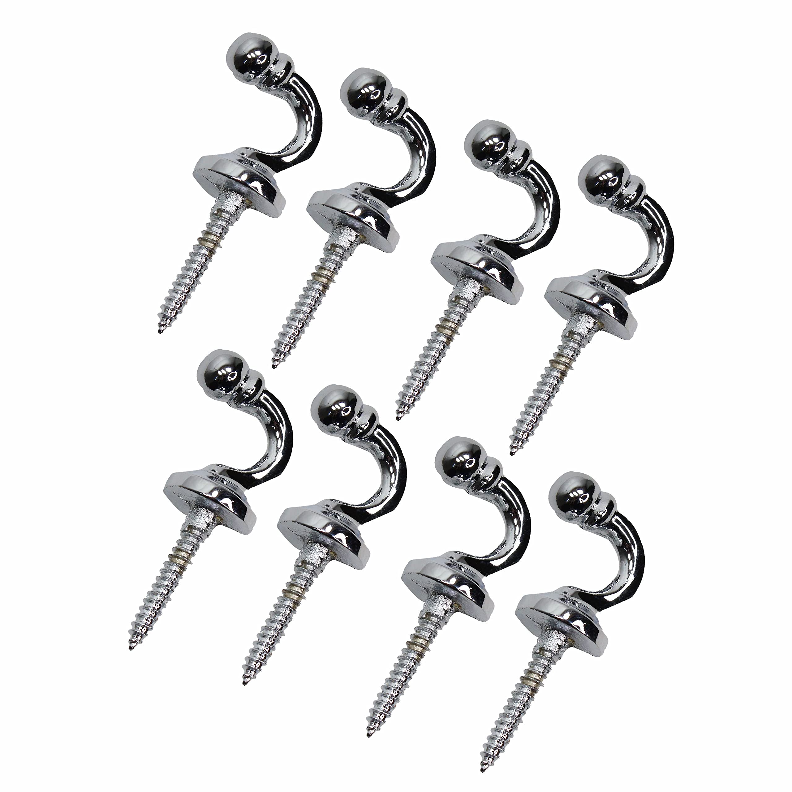 SUL Curtain Hold Tie Backs Chrome Hooks, U Shaped Wall Mounted Chrome Ball End Curtain Tiebacks Hook, Curtain Hold Back Hook Tassel Drapery Holder for Curtains Clothes Coat Hanger Hook (8)