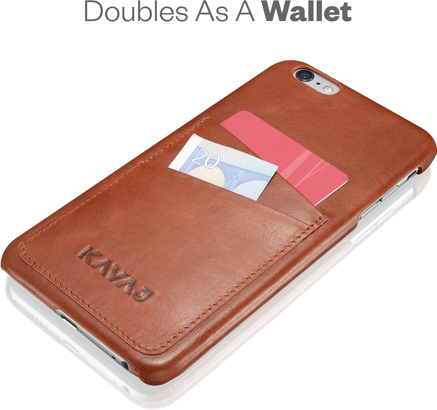 KAVAJ iPhone 6S/6 Plus Case Cover Leather Tokyo Cognac Brown - Genuine Leather Back Cover with Business Card Holder. Slim Fit Case As Premium Accessory for Original Apple iPhone Doubles As A Wallet.