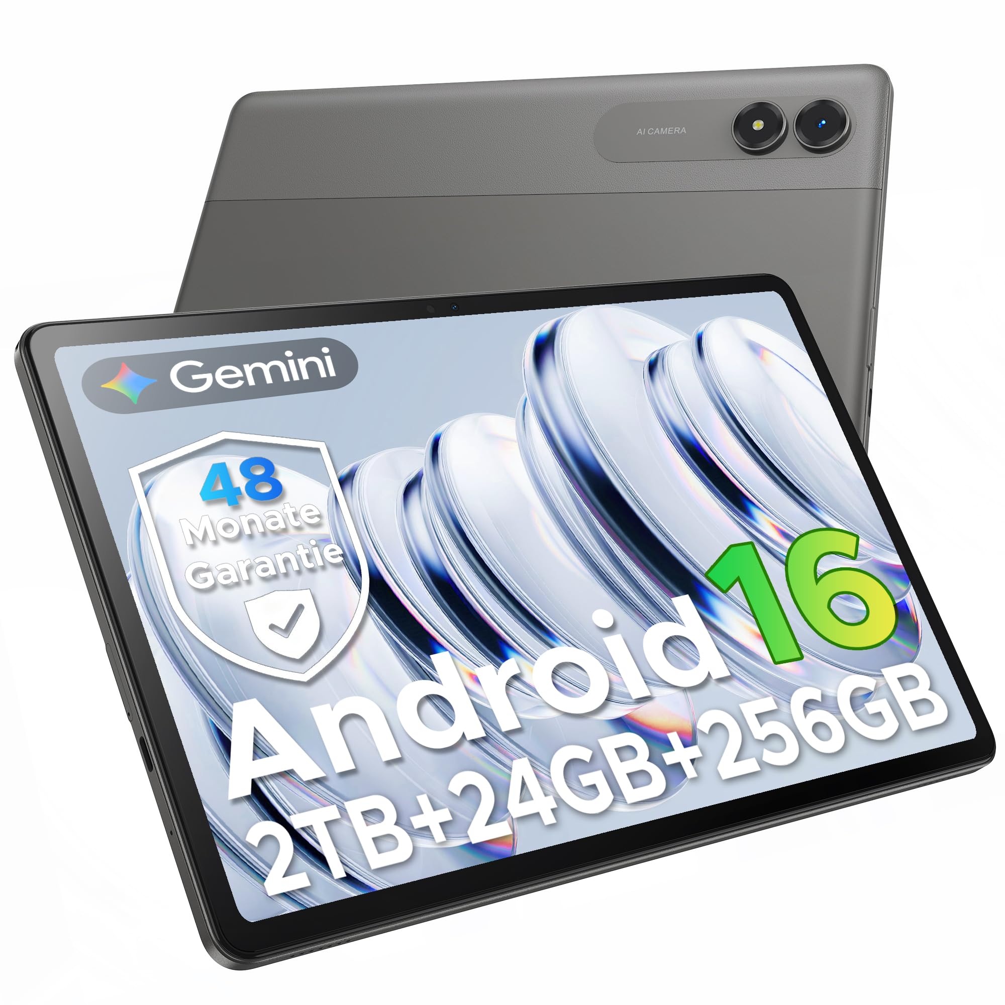 2026 Upgrade Android 16 Tablet 11 Zoll mit Gemini AI, 90Hz TÜV-Augenschutz & Widevine L1, 24GB RAM, 128GB ROM, 2TB erweiterbar, 5G WLAN, T7250 CPU, 8000mAh Akku, Gaming Tablet für Kinder & Erwachsene