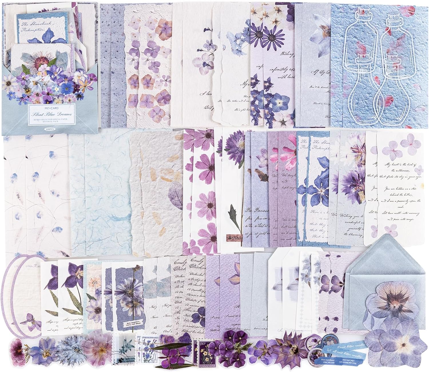 RISYPISY 100Pcs Floral Scrapbook Supplies Kit for Junk Journal