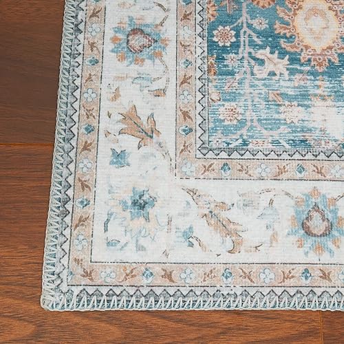 Miniatura 8 de RUGSREAL Alfombra persa vintage de 5 x 7 pies, diseño floral, envejecida, lavable a máquina, alfombra antideslizante para interiores para sala de