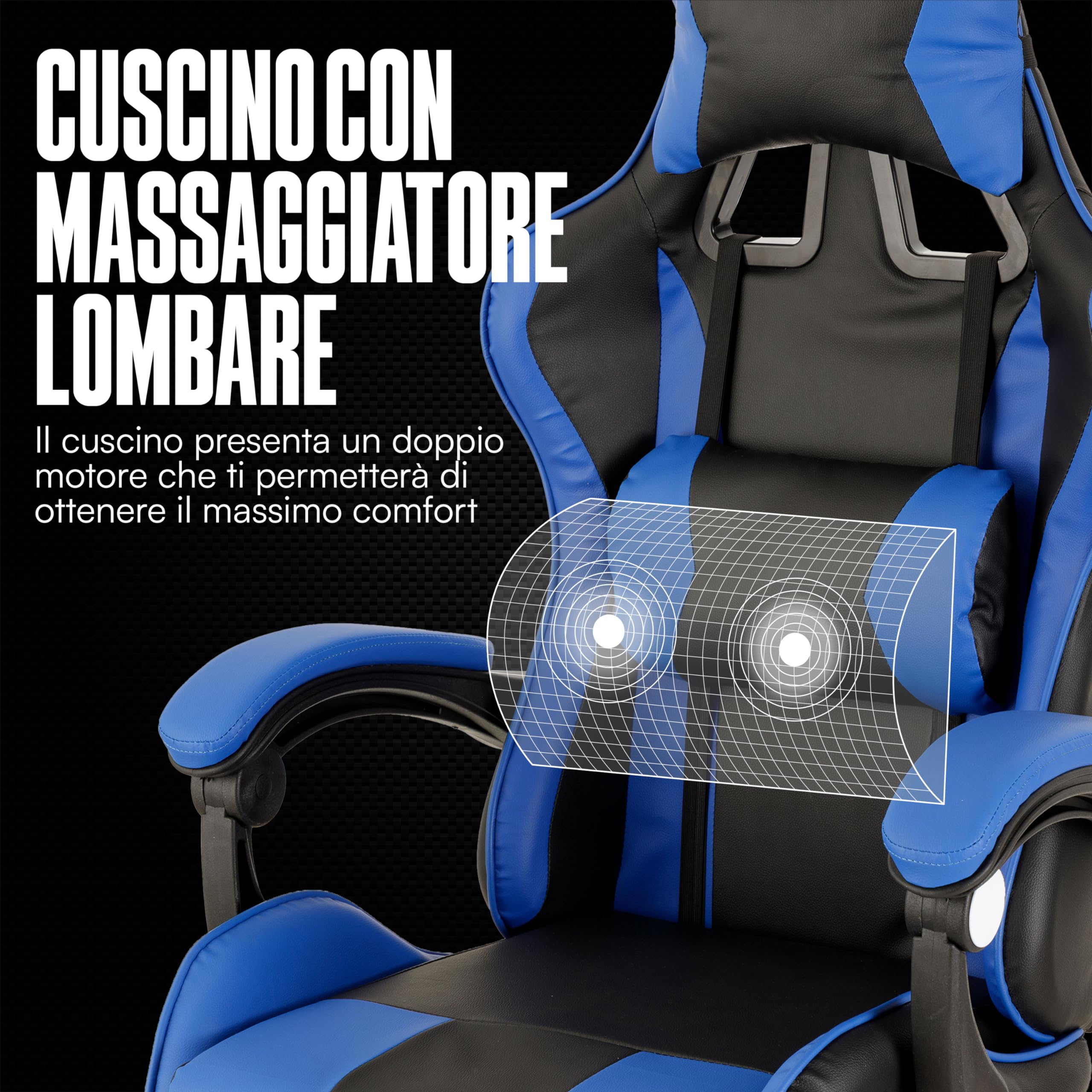 Sedia Gaming Baroni Home - Schienale Inclinabile, Poggiapiedi Estraibile, Regolabile, Nero - Foto 2