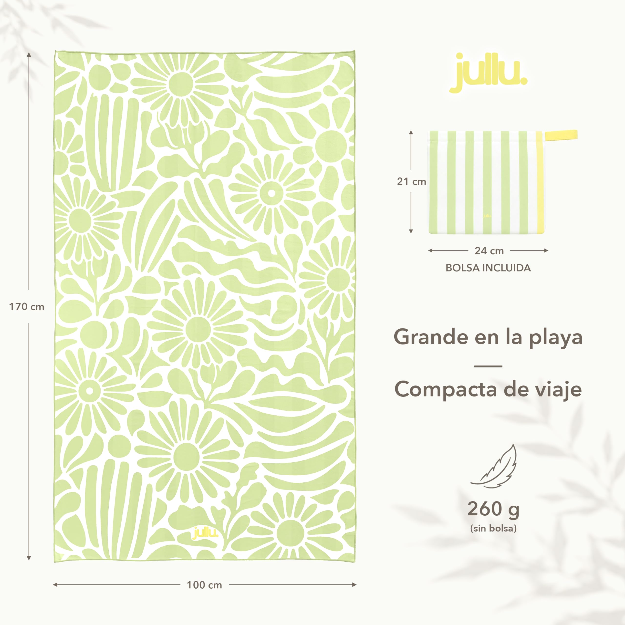 JULLU.Marseille - La Toalla de Playa Ideal - Microfibra Premium - 100x170 cm (Fiora Salvia)